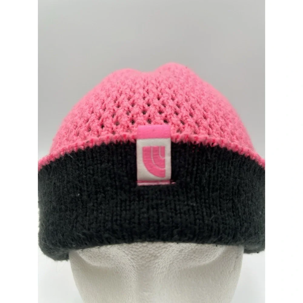 The North Face Shinsky Beanie Pink Black Knit Winter Hat Youth OSFA EUC